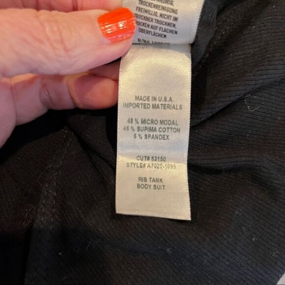 AGolde Rib Tank Bodysuit Black Stretch Scoop Neck Snap Gusset Size Small - Picture 7 of 10
